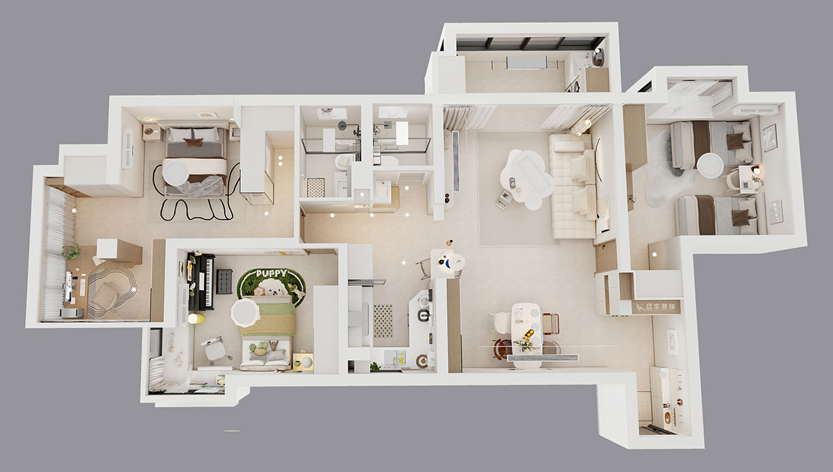 孟宪涛｜龙园北路80号1-2706-130㎡-现代简约风格｜4室2厅2卫｜老房装修｜定制家｜全包16万｜00_04鸟瞰图